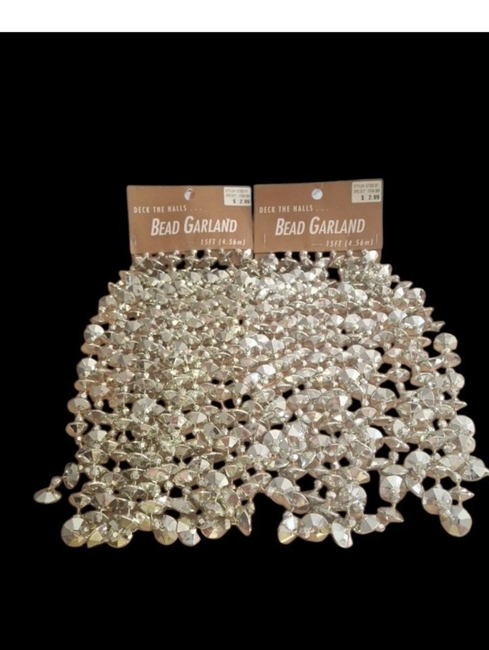 2 Vintage Santa's Best 15 Ft Silvertone Beaded Garland